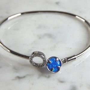 Womens Sterling Silver Modernist Opal Cuff Bracelet